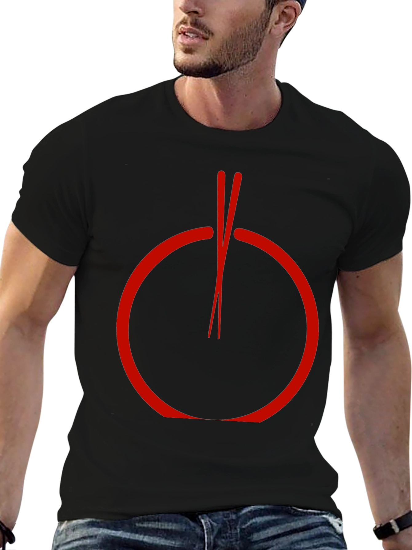 Red Circle Chopsticks Graphic Tee - Unique Style