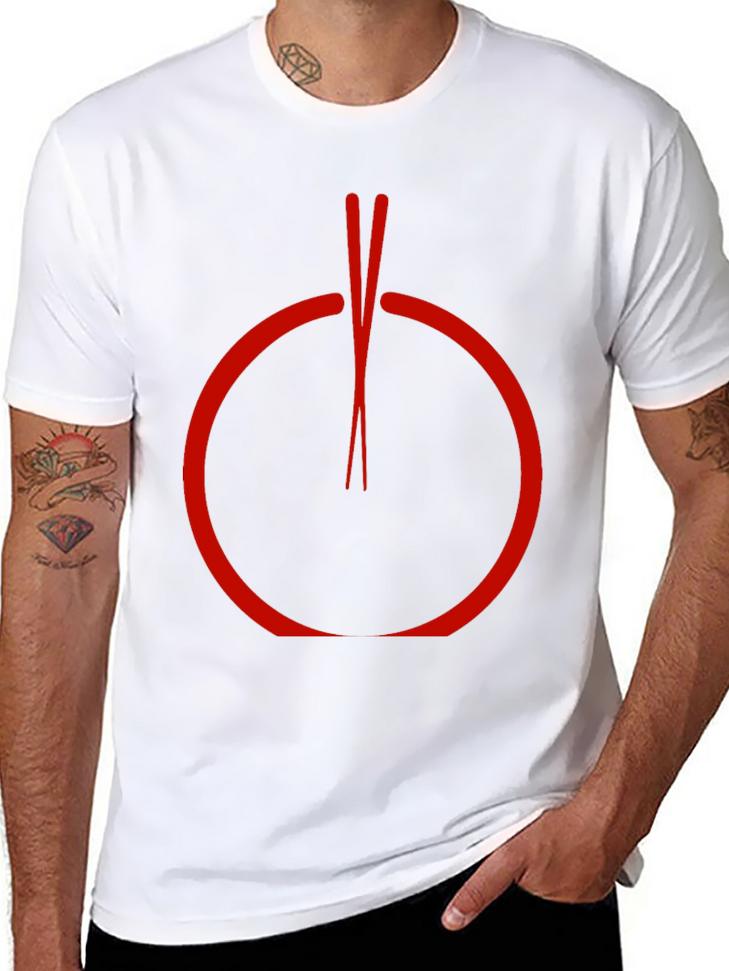 Red Circle Chopsticks Graphic Tee - Unique Style