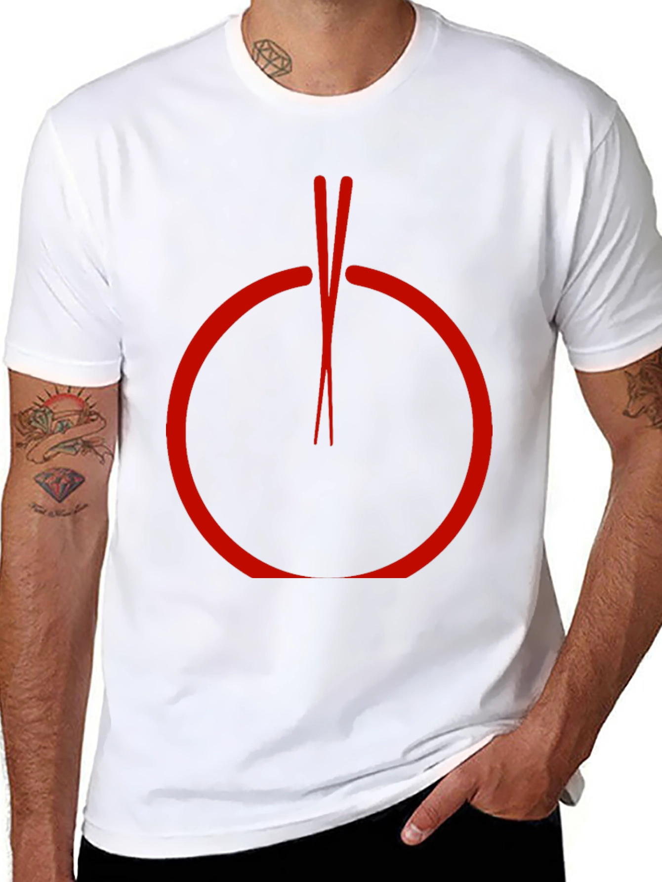 Red Circle Chopsticks Graphic Tee - Unique Style