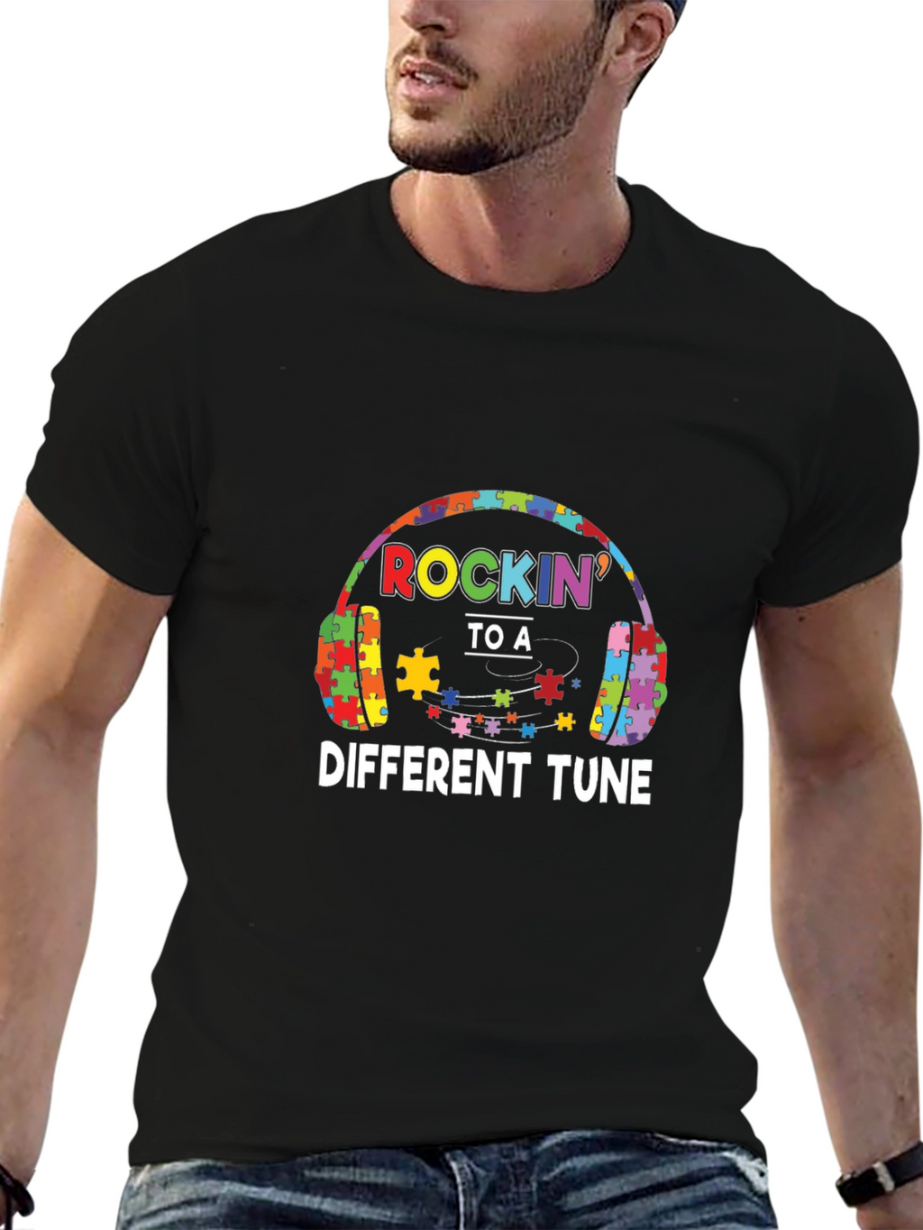Autism Awareness Puzzle Headphones T-Shirt