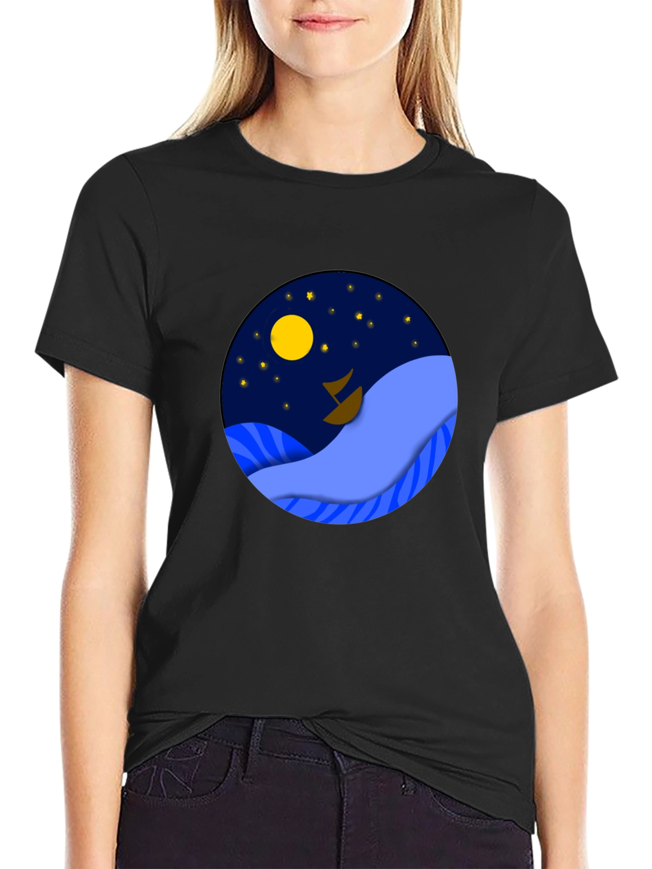 Night Sea Graphic Tee - Stylish Mens Black T-Shirt