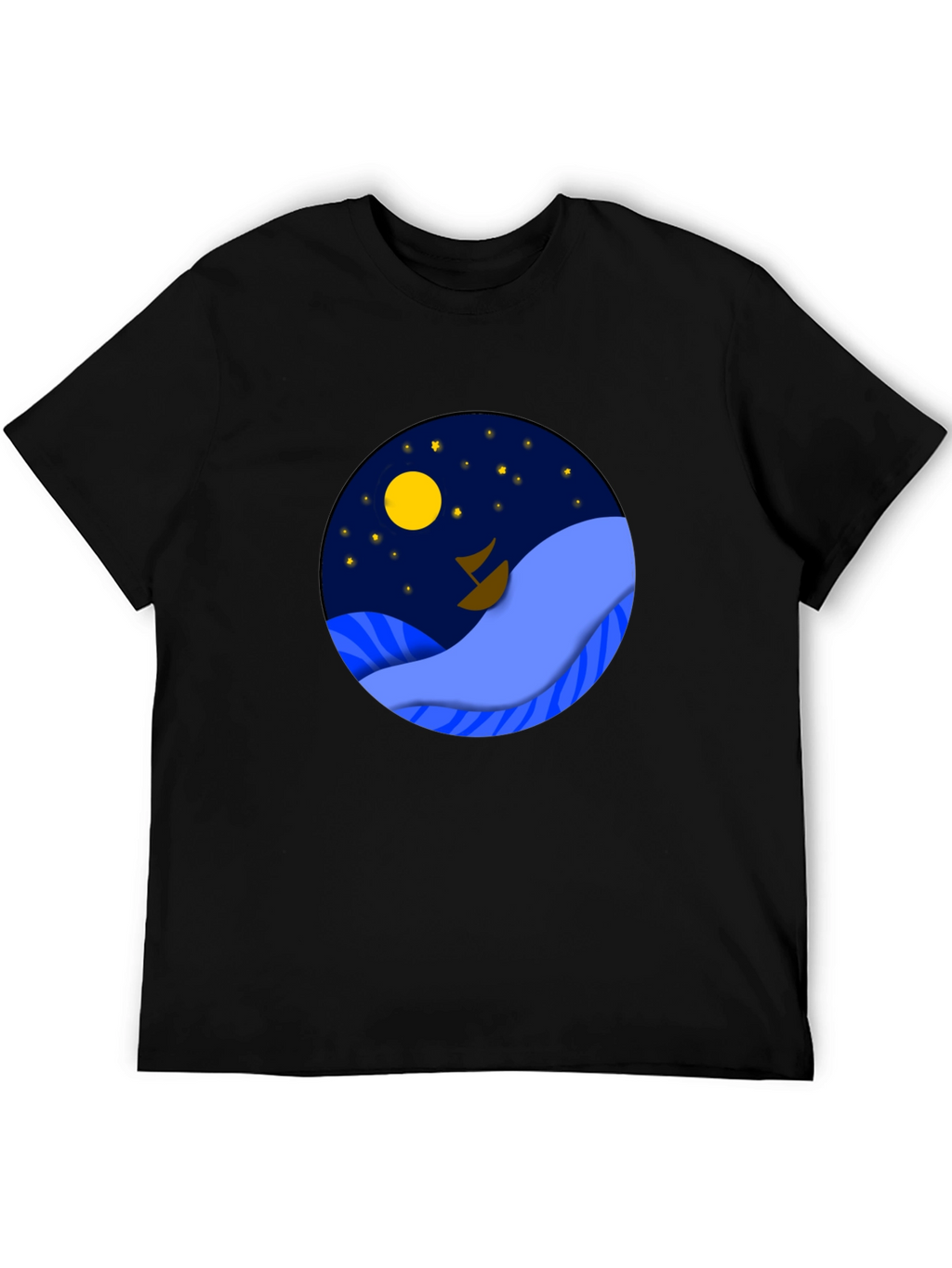 Night Sea Graphic Tee - Stylish Mens Black T-Shirt