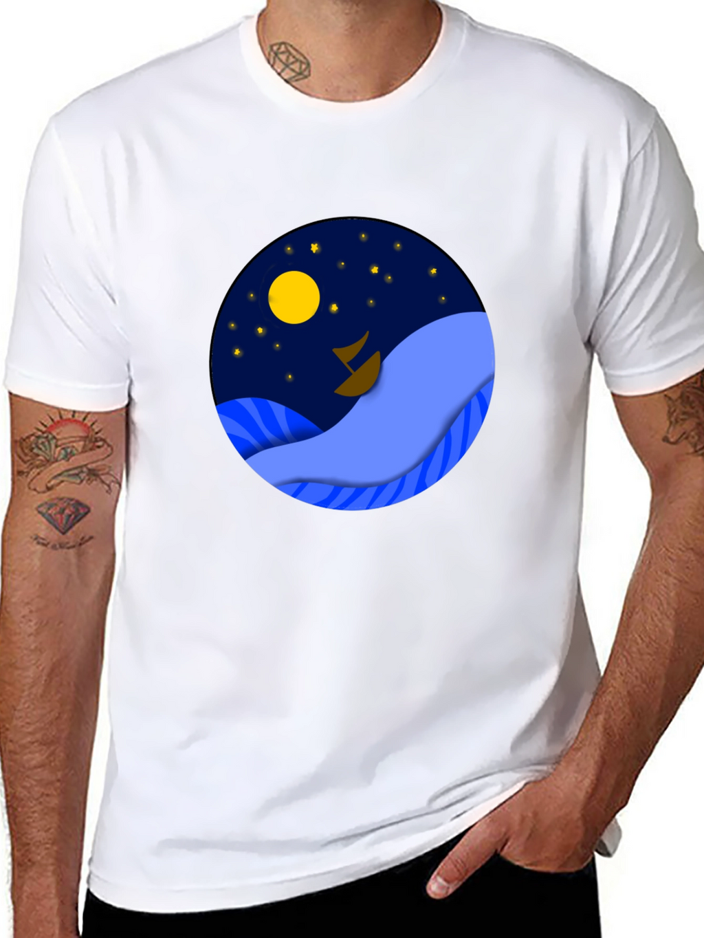 Night Sea Graphic Tee - Stylish Mens Black T-Shirt