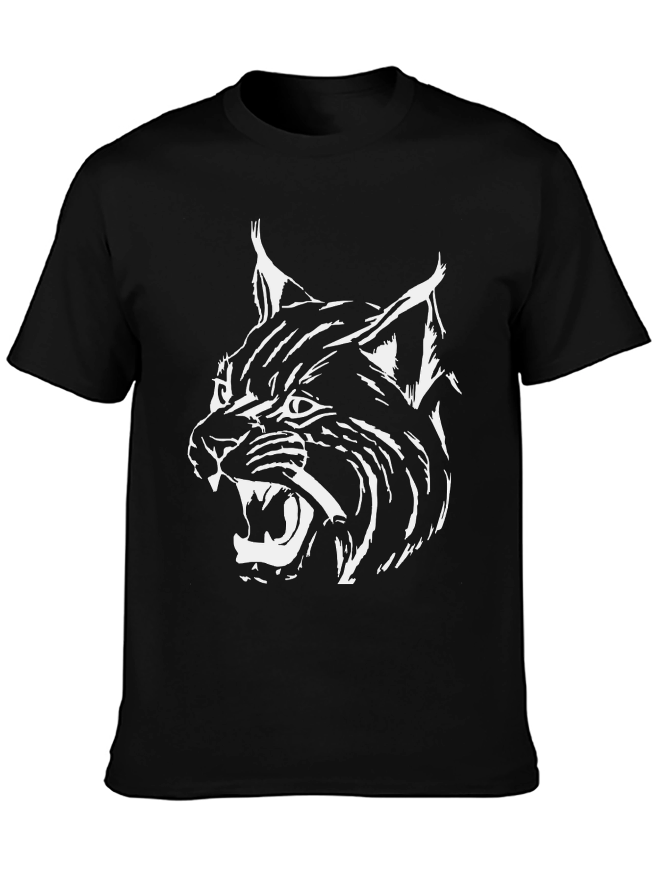 Mens Black T-Shirt with White Lynx Graphic