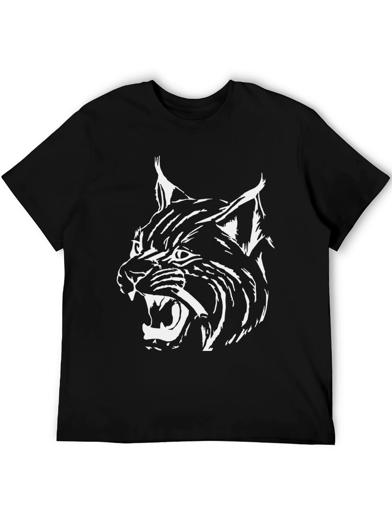 Mens Black T-Shirt with White Lynx Graphic