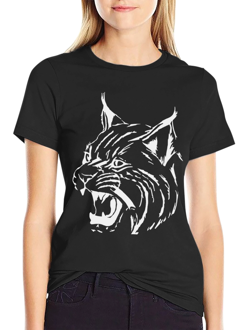 Mens Black T-Shirt with White Lynx Graphic