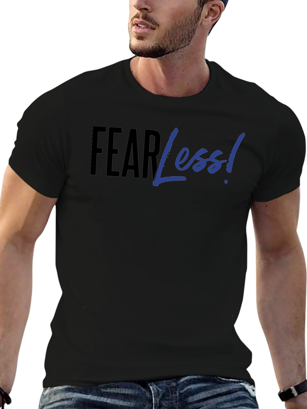Fear Less! Black Graphic Print T-Shirt