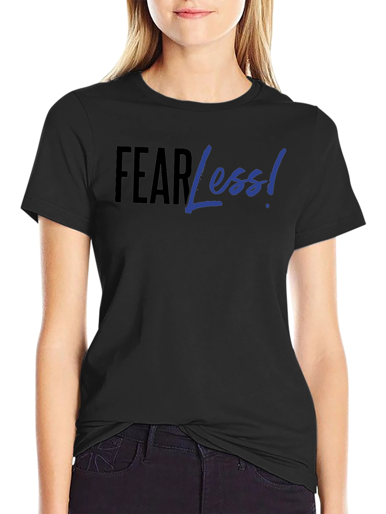 Fear Less! Black Graphic Print T-Shirt