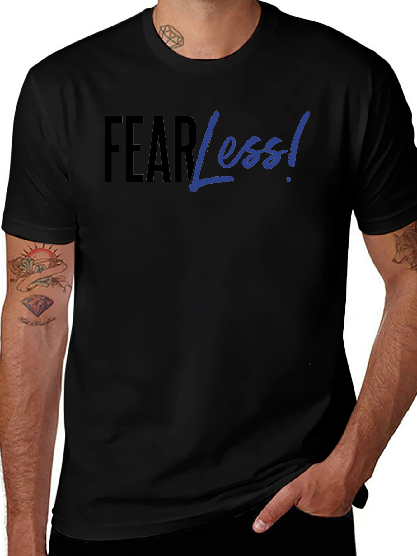 Fear Less! Black Graphic Print T-Shirt