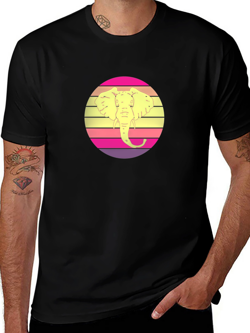 Elephant Retro Sunset Graphic Tee