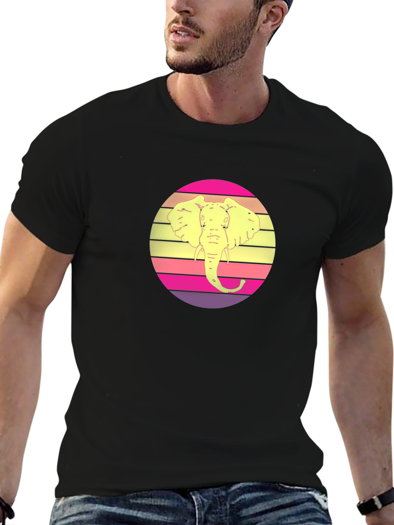 Elephant Retro Sunset Graphic Tee