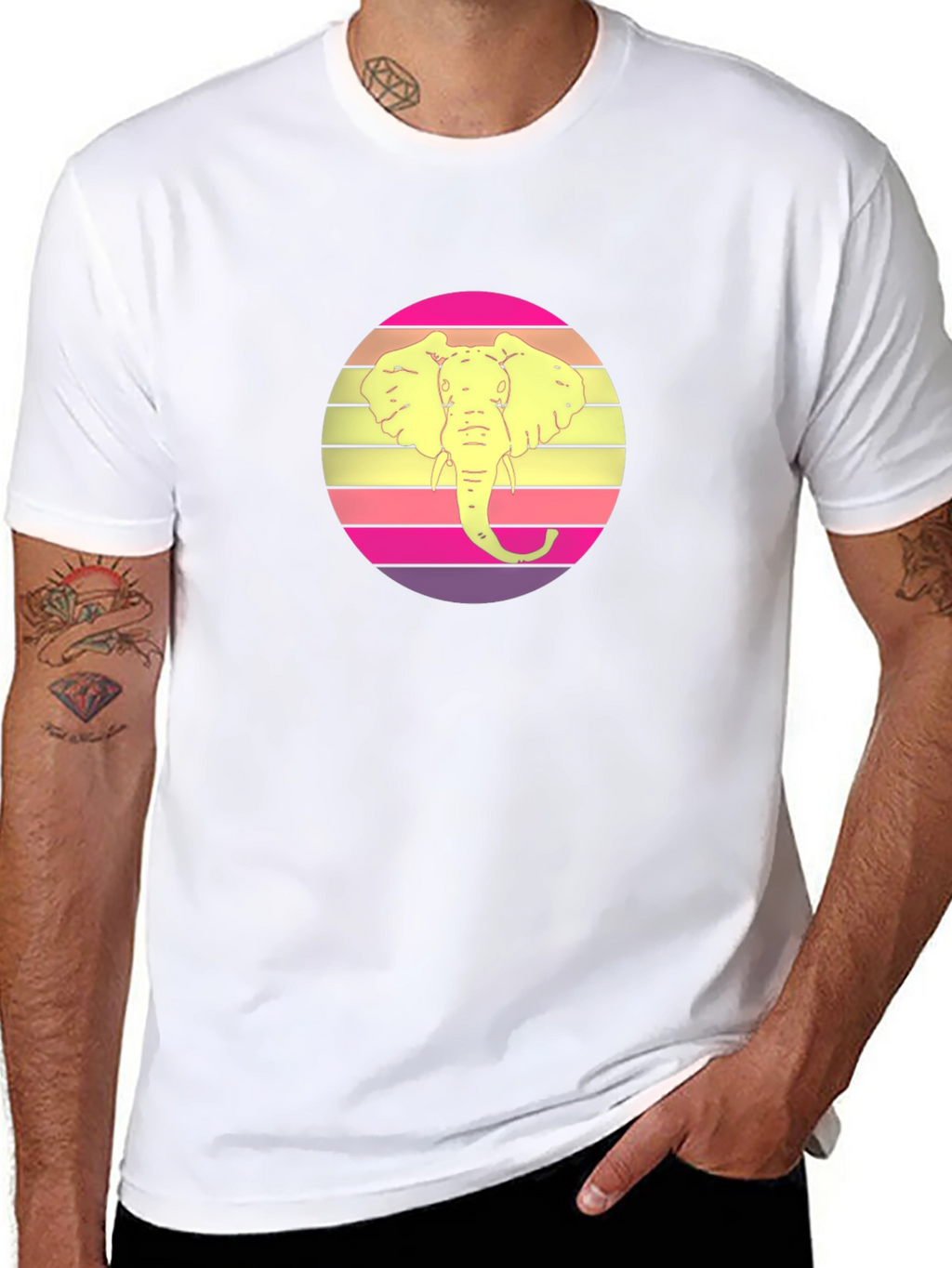 Elephant Retro Sunset Graphic Tee