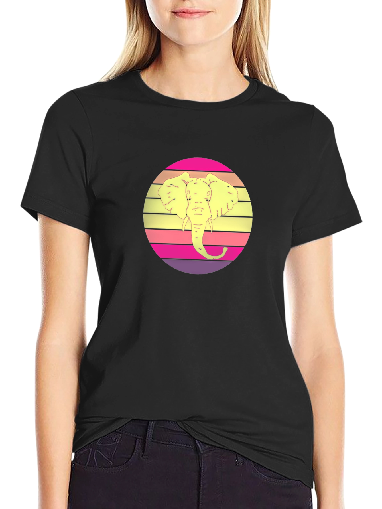 Elephant Retro Sunset Graphic Tee
