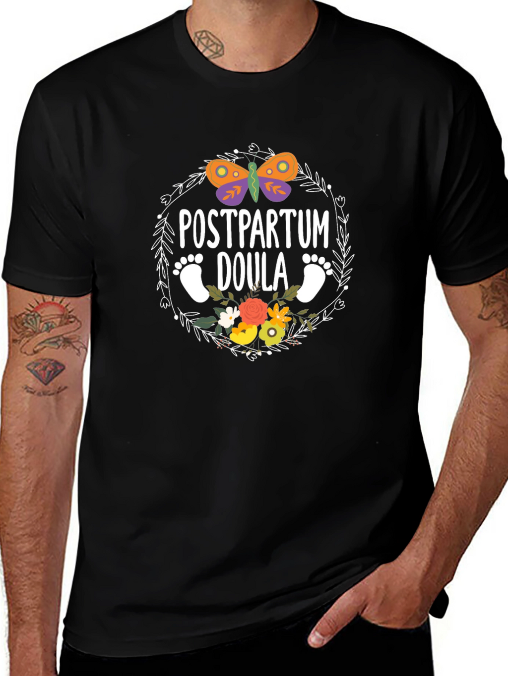 Postpartum Doula T-Shirt - Butterfly & Floral Design