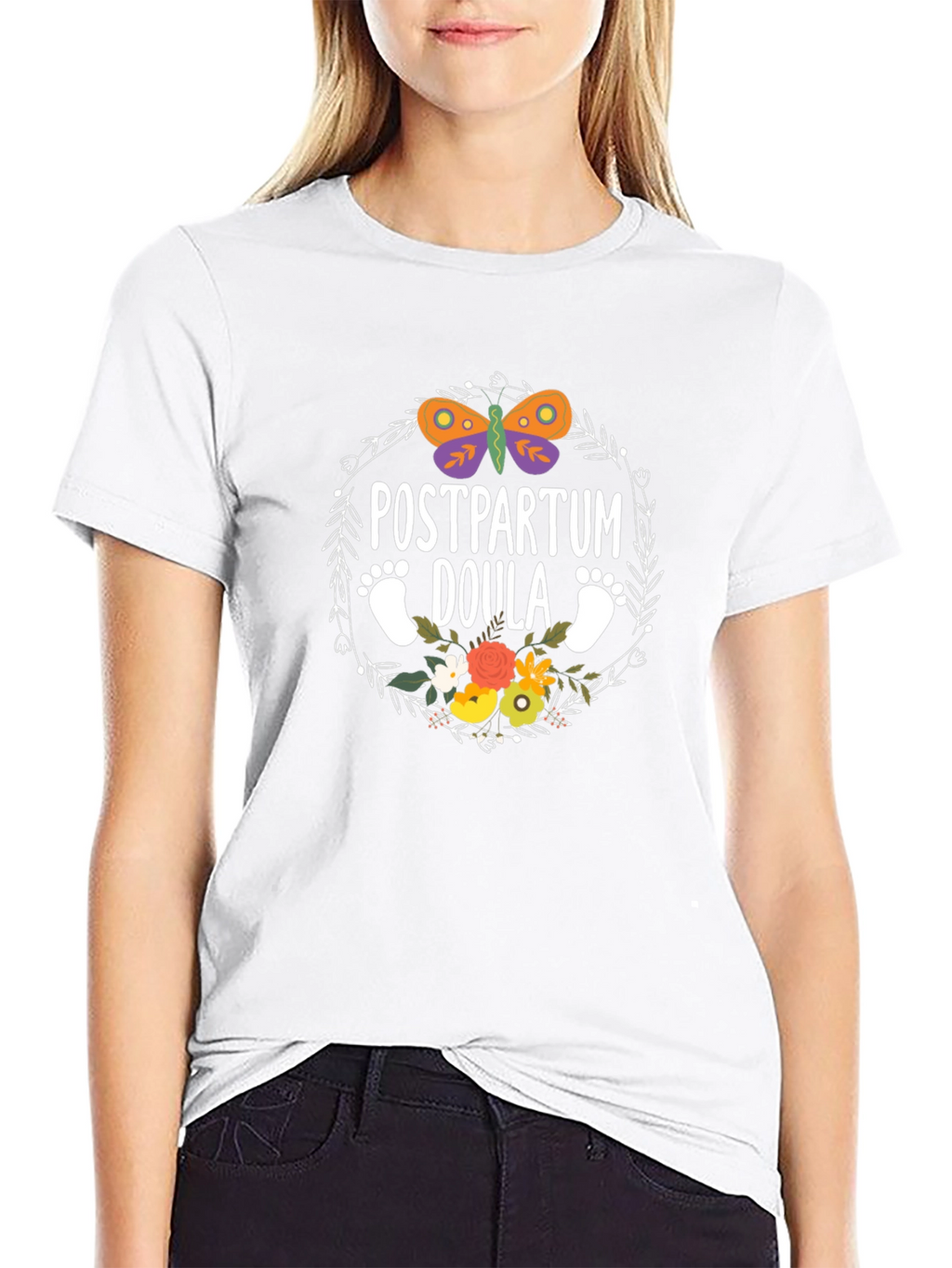 Postpartum Doula T-Shirt - Butterfly & Floral Design