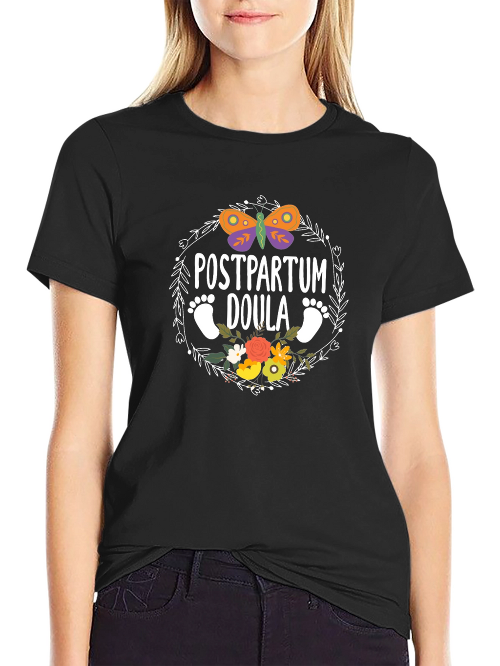 Postpartum Doula T-Shirt - Butterfly & Floral Design