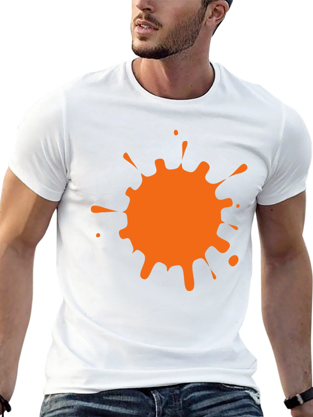 Black T-Shirt with Orange Paint Splatter