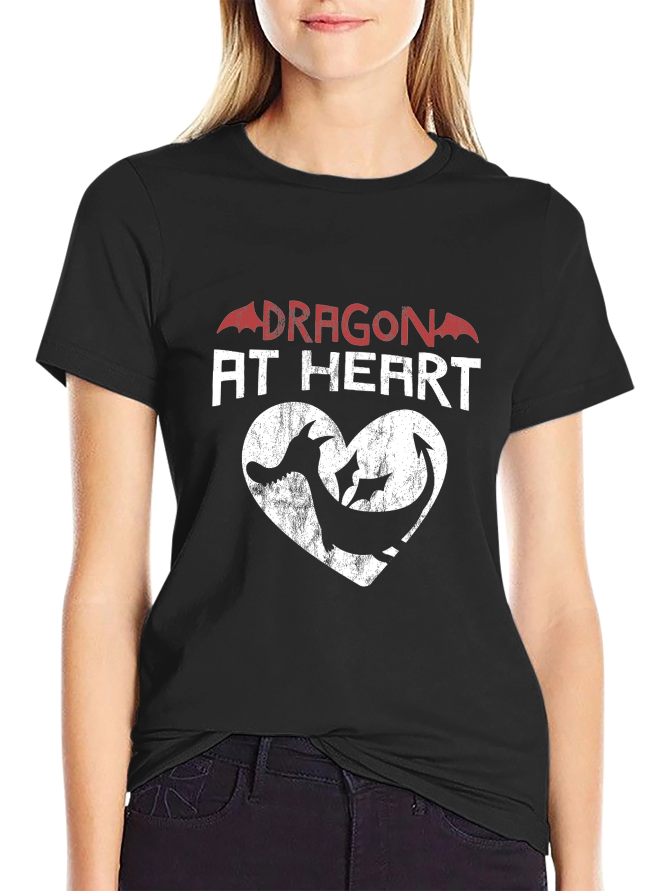 Dragon at Heart Graphic Print Tee - Black