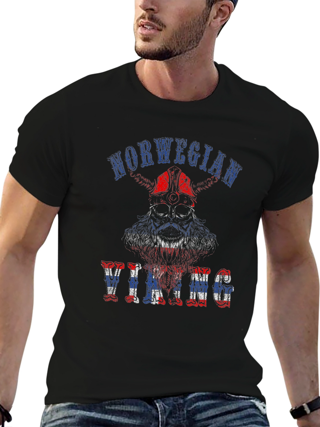 Norwegian Viking Graphic Print Black T-Shirt