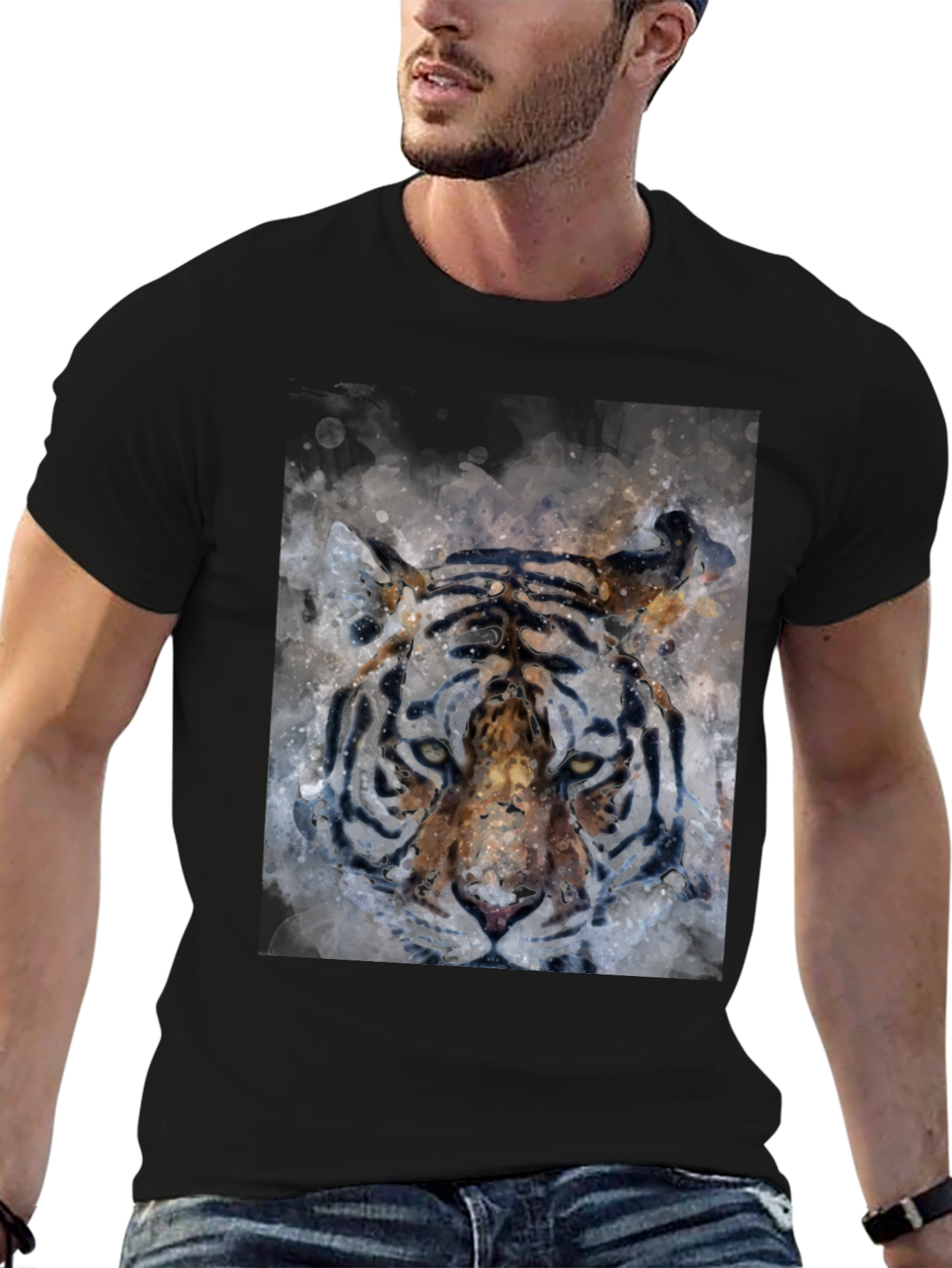 Tiger Watercolor Graphic Tee - Cool Animal Print Shirt