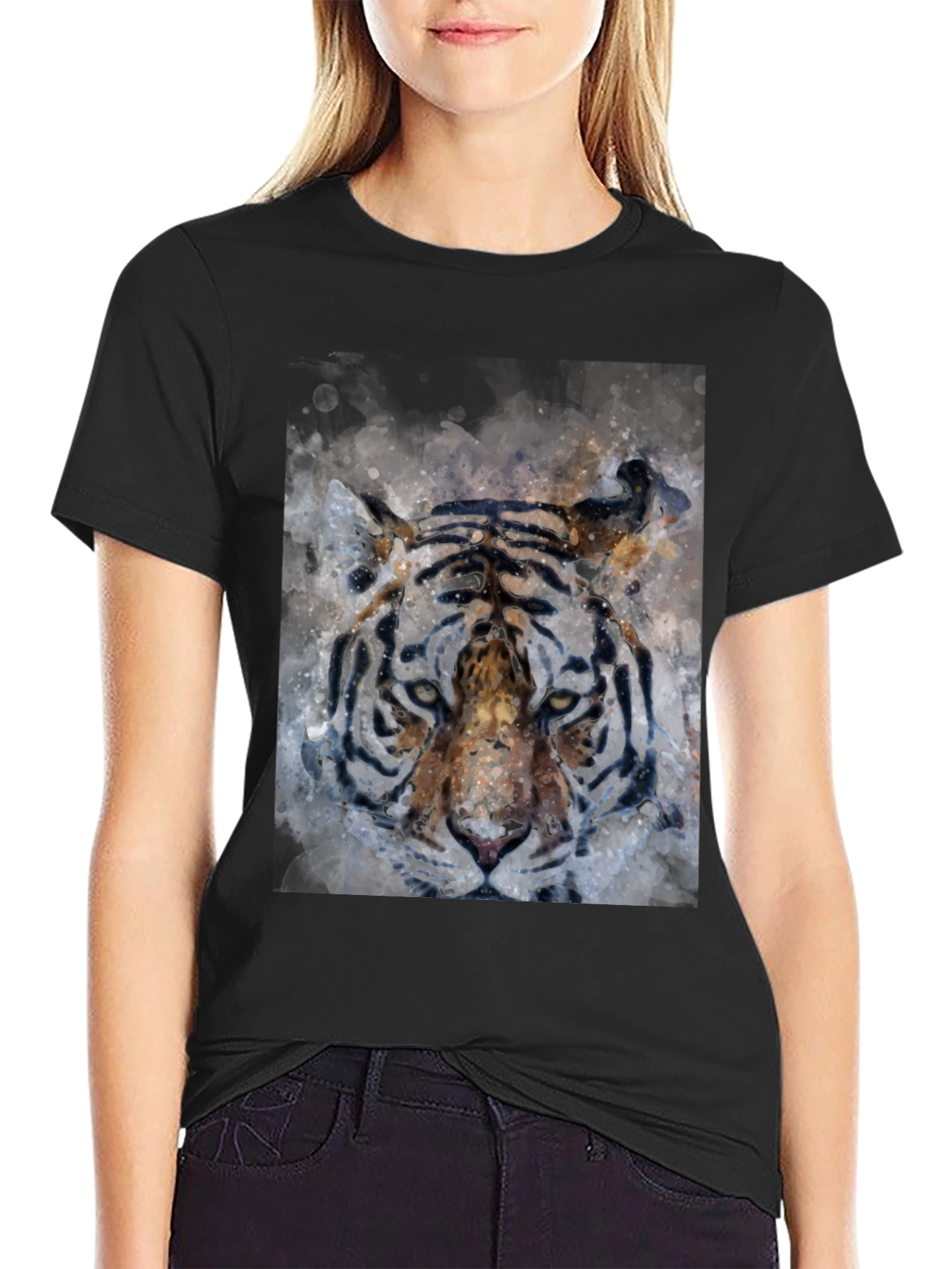 Tiger Watercolor Graphic Tee - Cool Animal Print Shirt