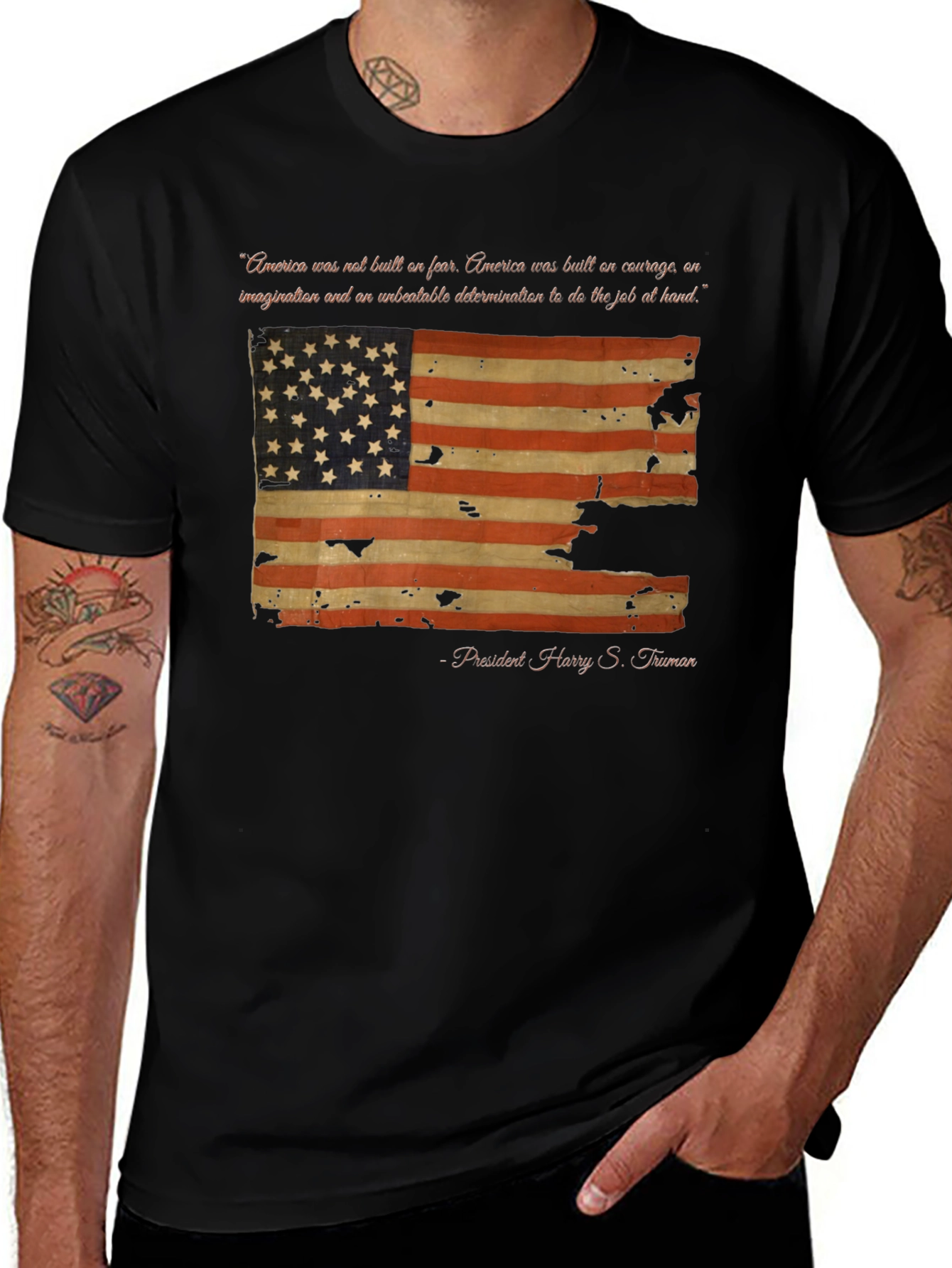 Vintage American Flag Truman Quote Graphic T-Shirt