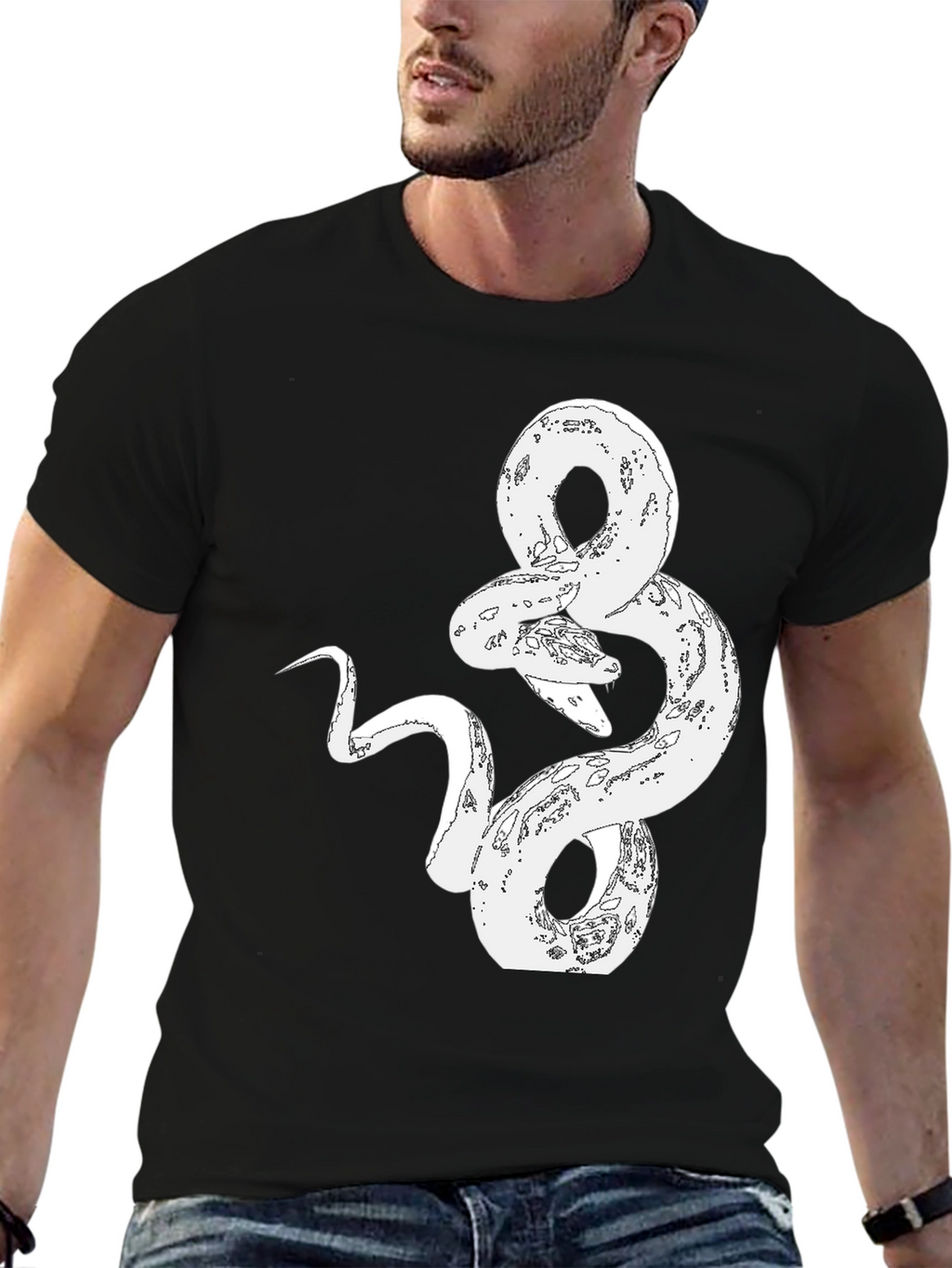 Snake Graphic Print Tee - Stylish Black T-Shirt
