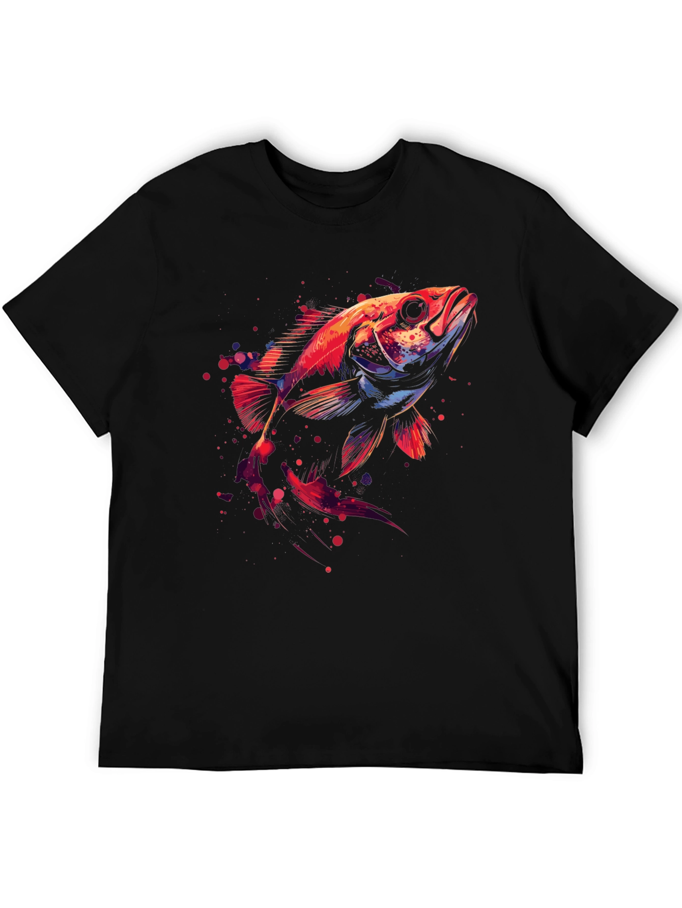 Abstract Fish Graphic Black T-Shirt