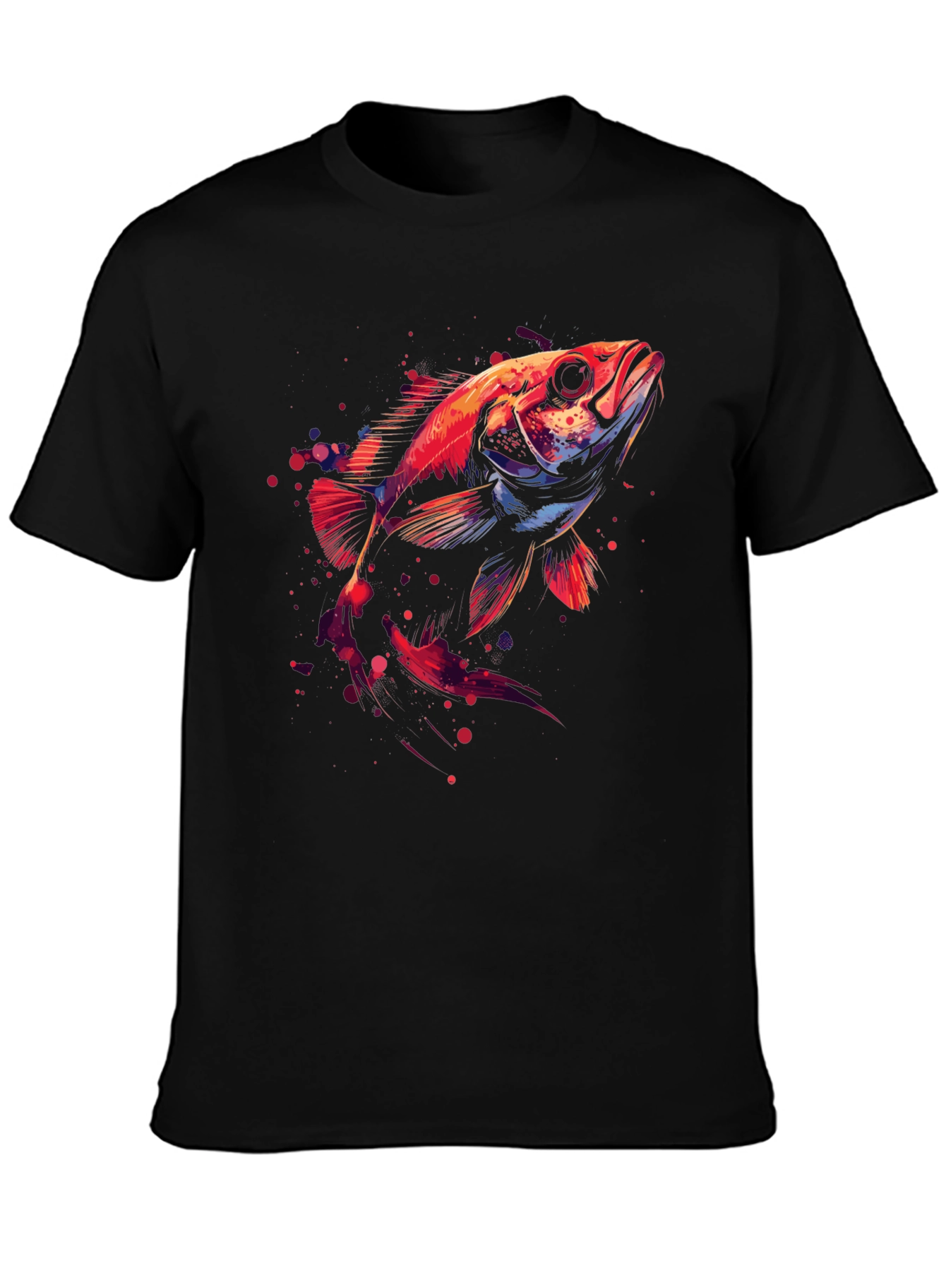 Abstract Fish Graphic Black T-Shirt