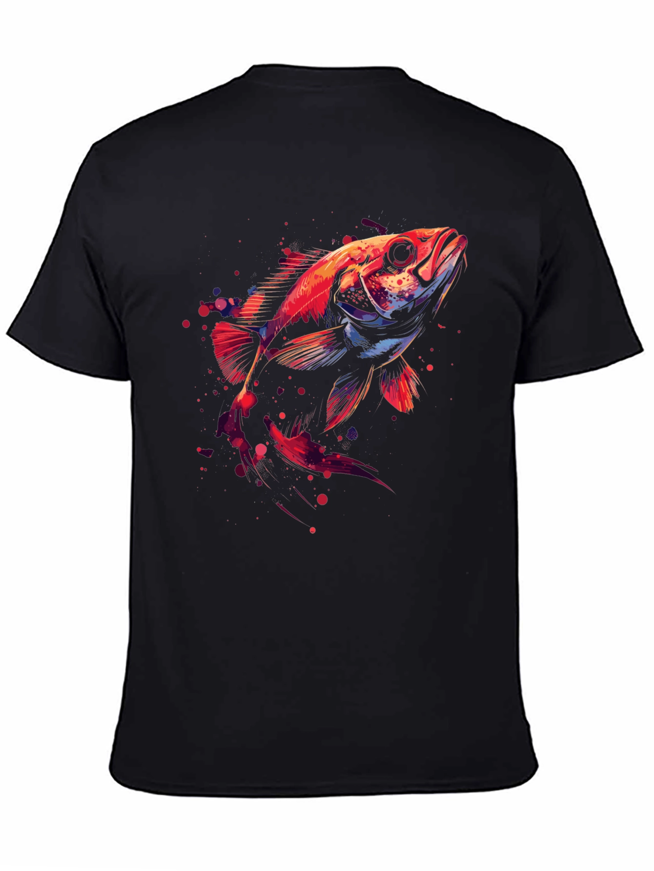 Abstract Fish Graphic Black T-Shirt