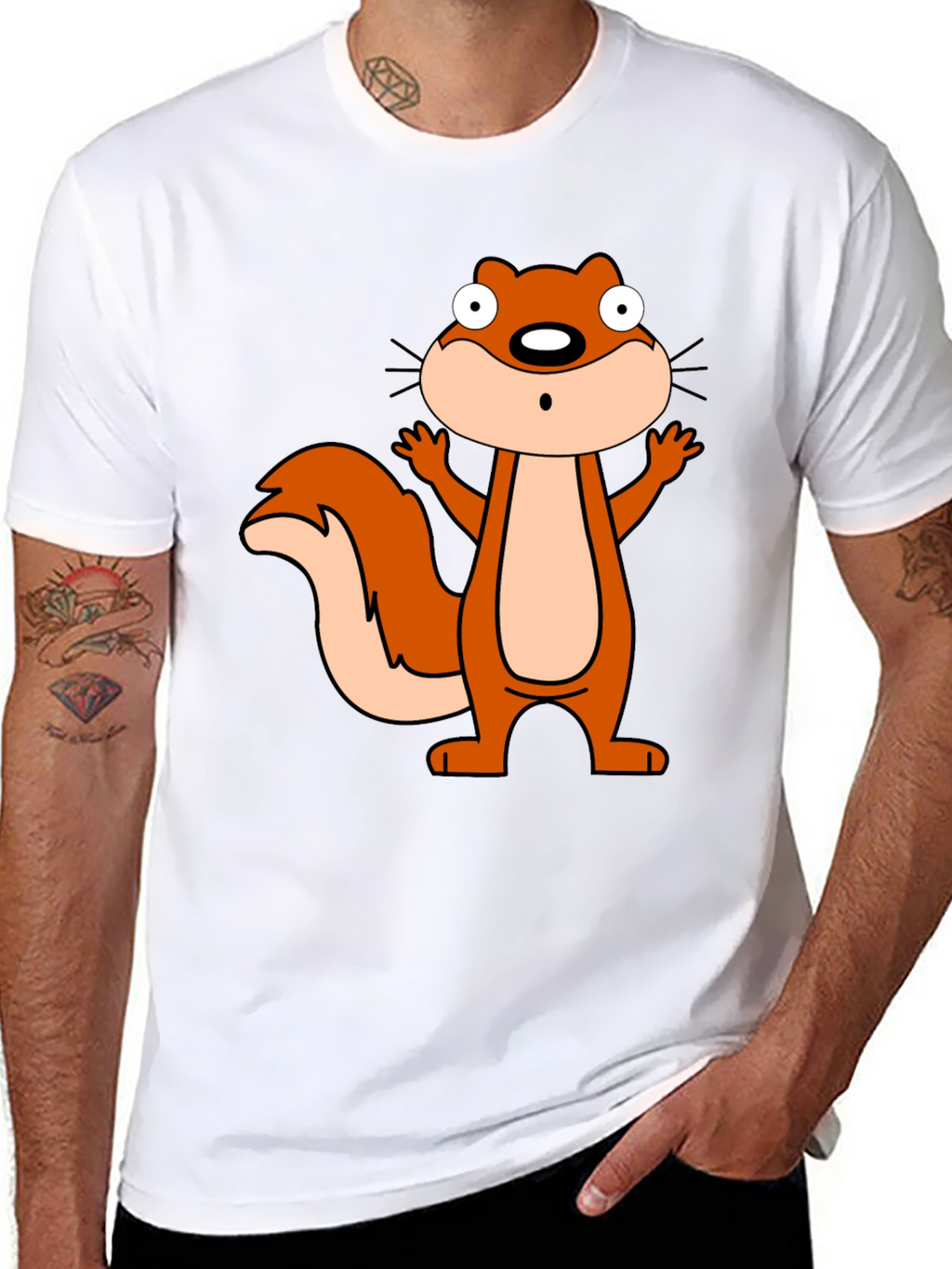 Cartoon Squirrel Graphic Black T-Shirt