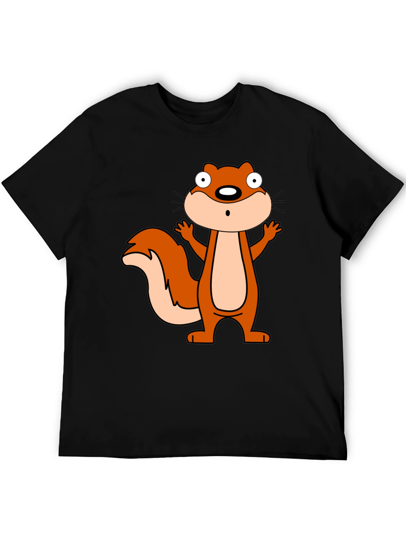 Cartoon Squirrel Graphic Black T-Shirt