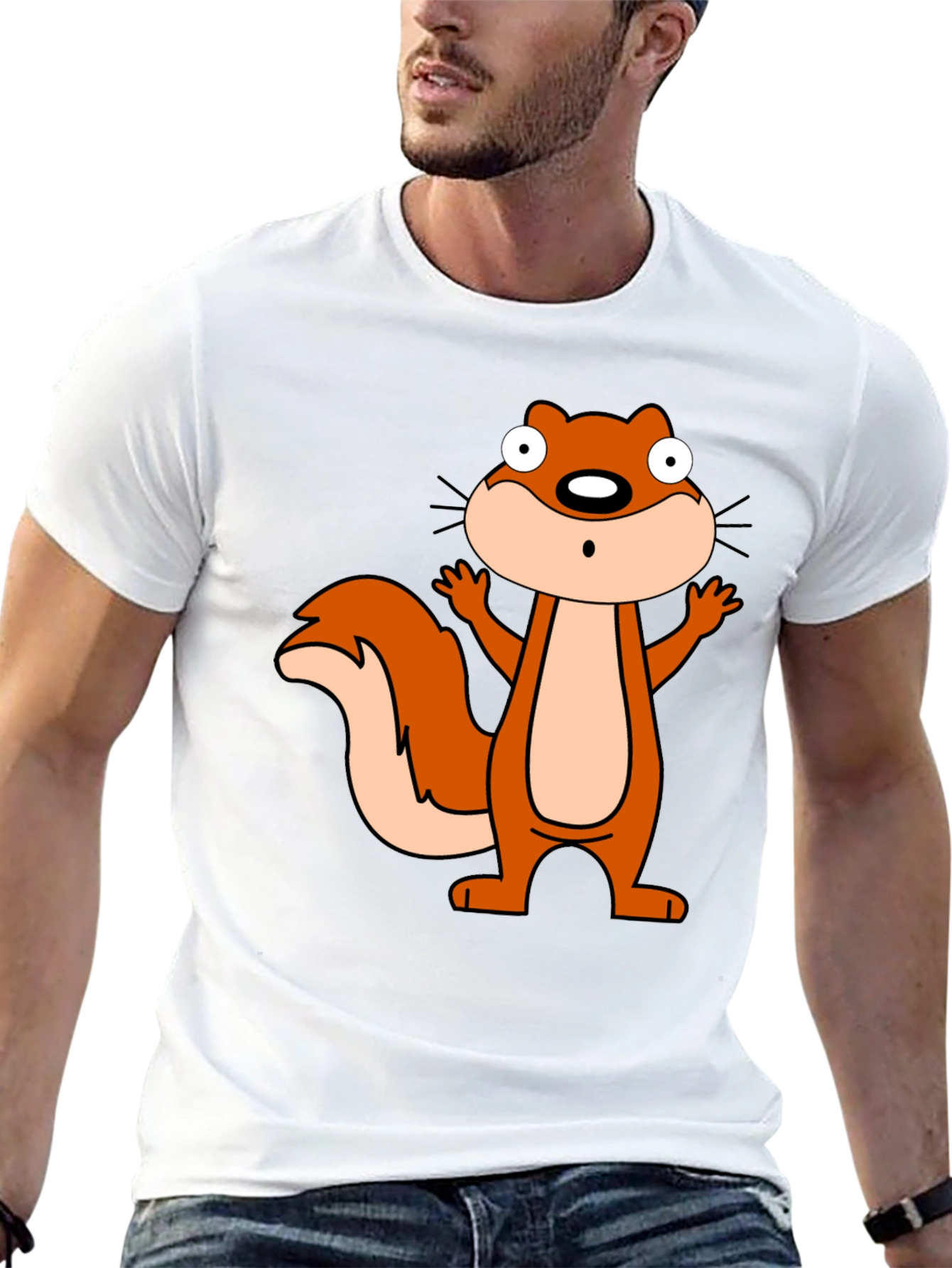 Cartoon Squirrel Graphic Black T-Shirt