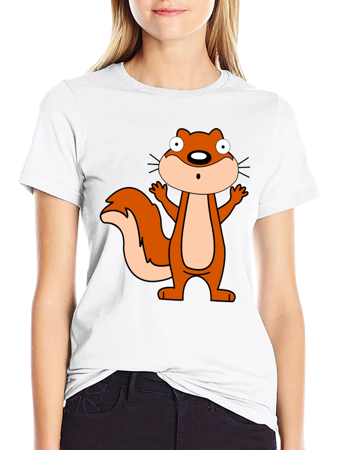 Cartoon Squirrel Graphic Black T-Shirt
