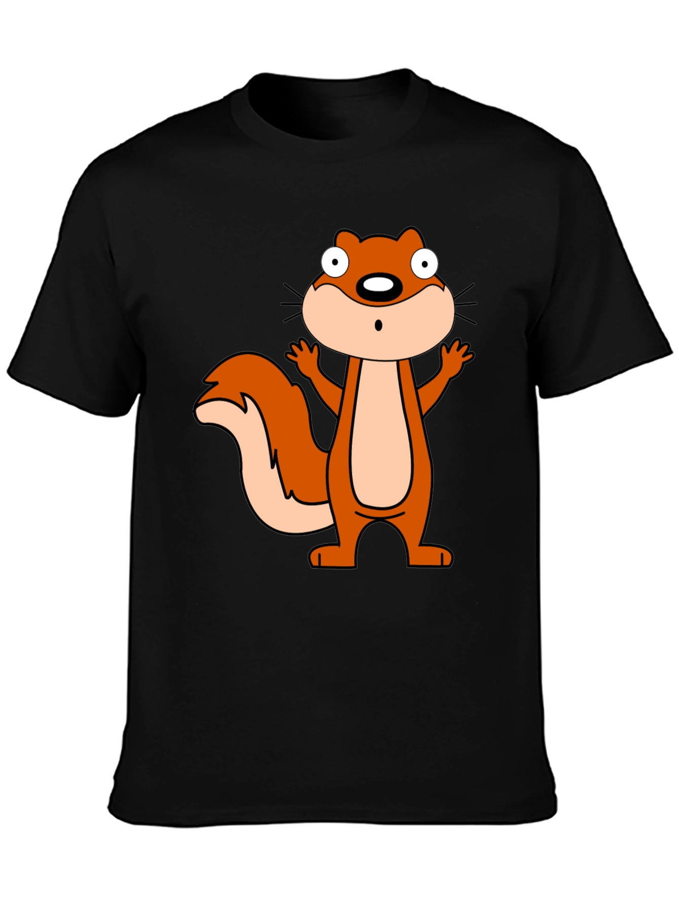 Cartoon Squirrel Graphic Black T-Shirt
