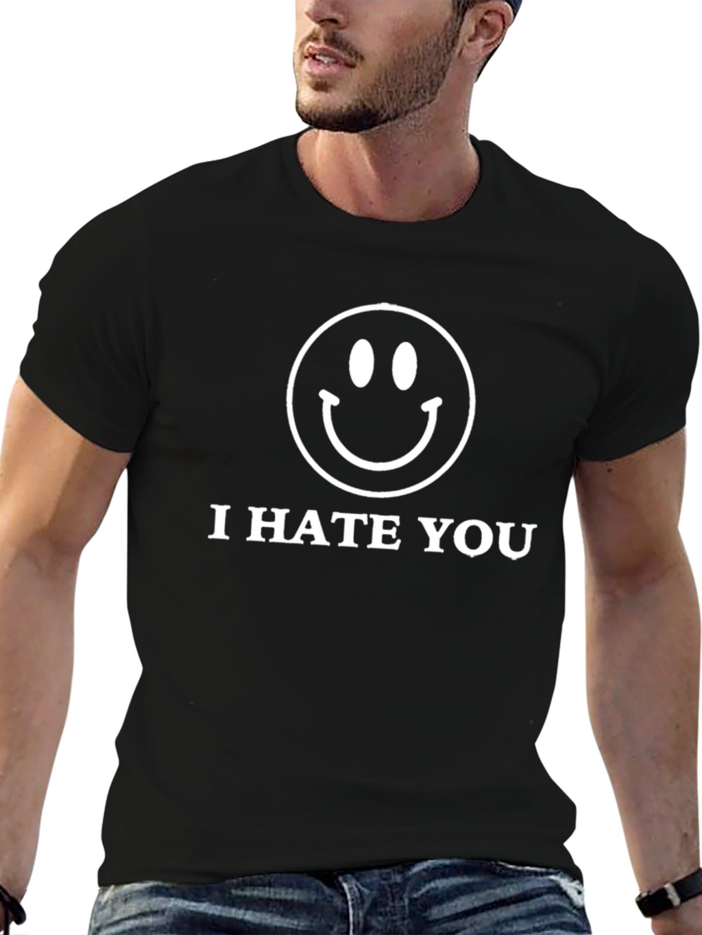 I Hate You Smiley Face Graphic Tee - Black