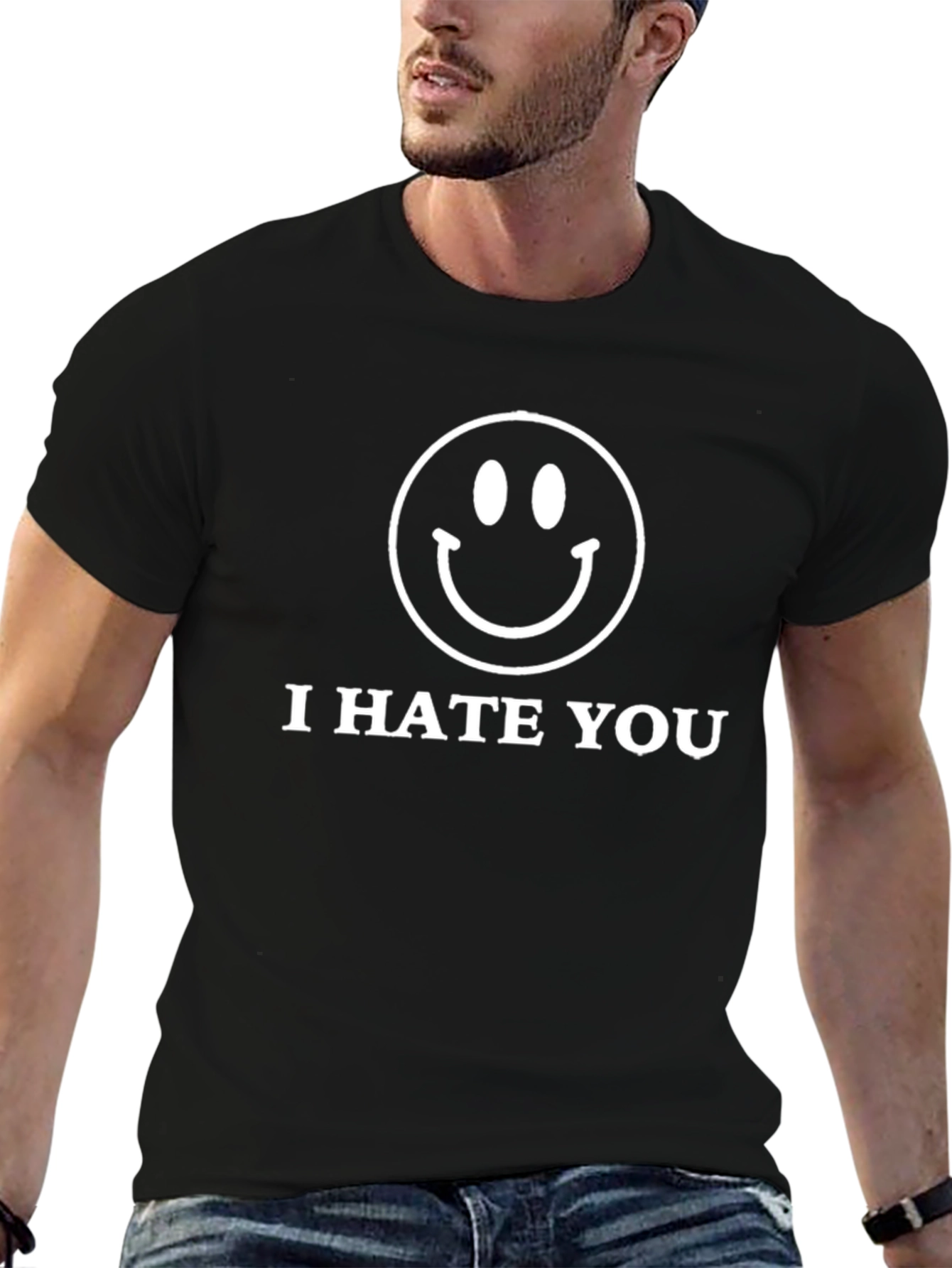 I Hate You Smiley Face Graphic Tee - Black