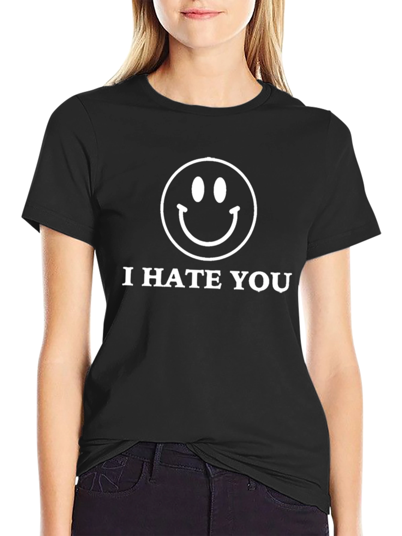 I Hate You Smiley Face Graphic Tee - Black