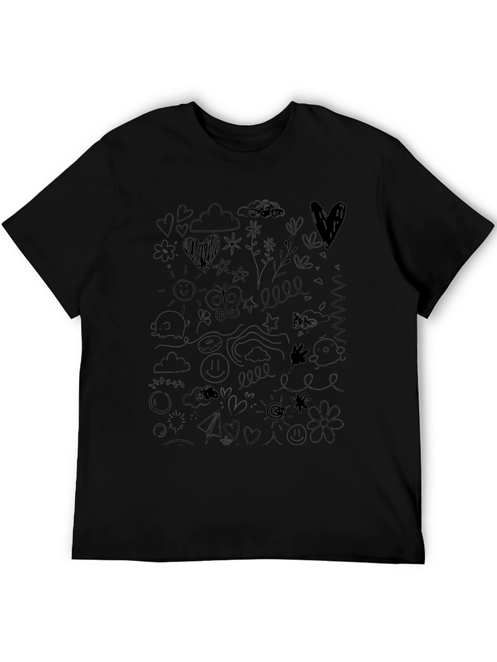 Doodle Art Black T-Shirt Casual Wear