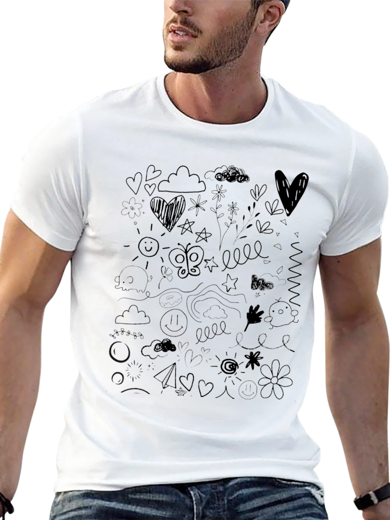 Doodle Art Black T-Shirt Casual Wear