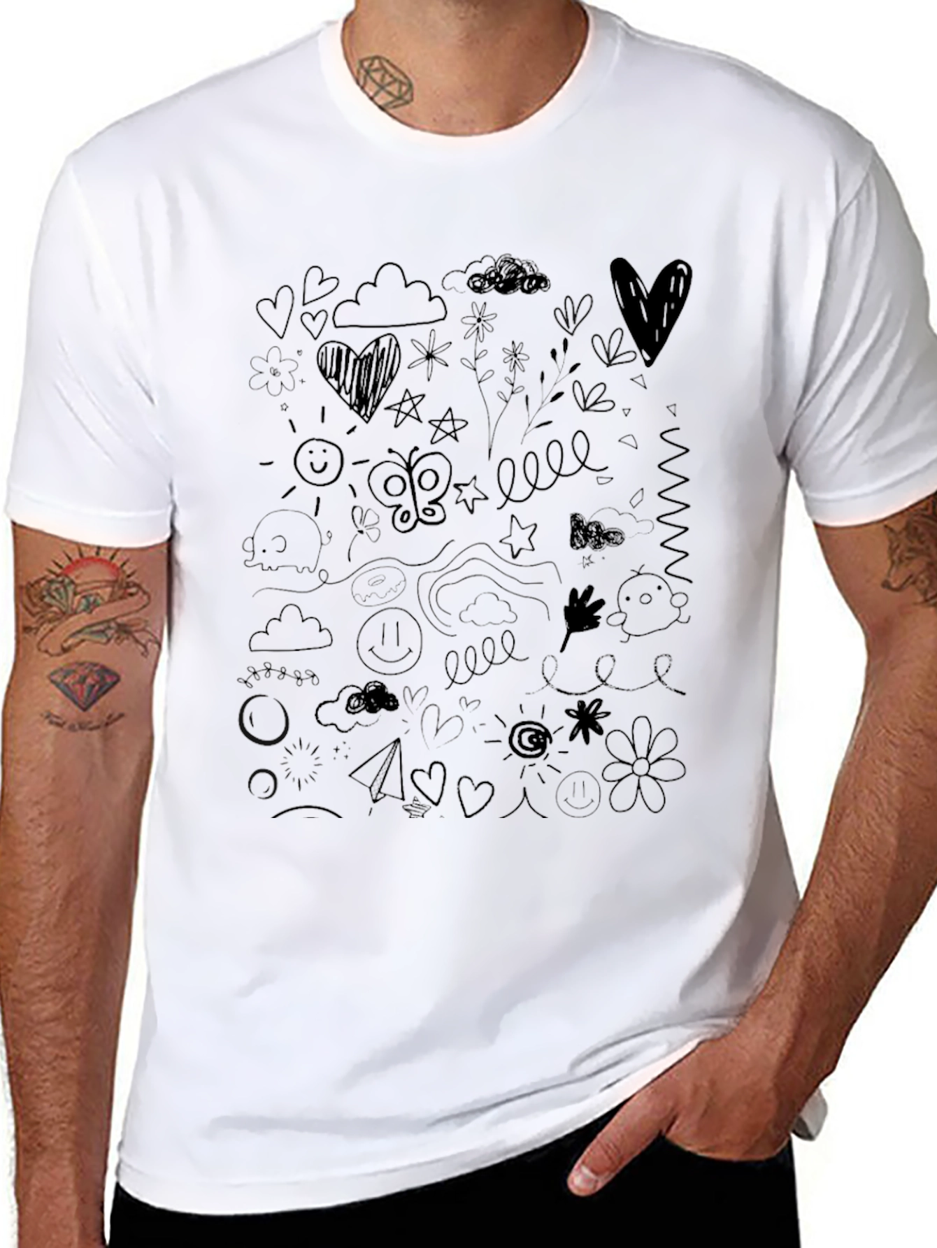 Doodle Art Black T-Shirt Casual Wear