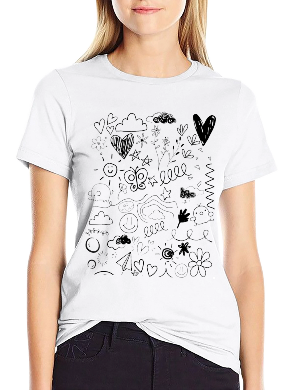 Doodle Art Black T-Shirt Casual Wear