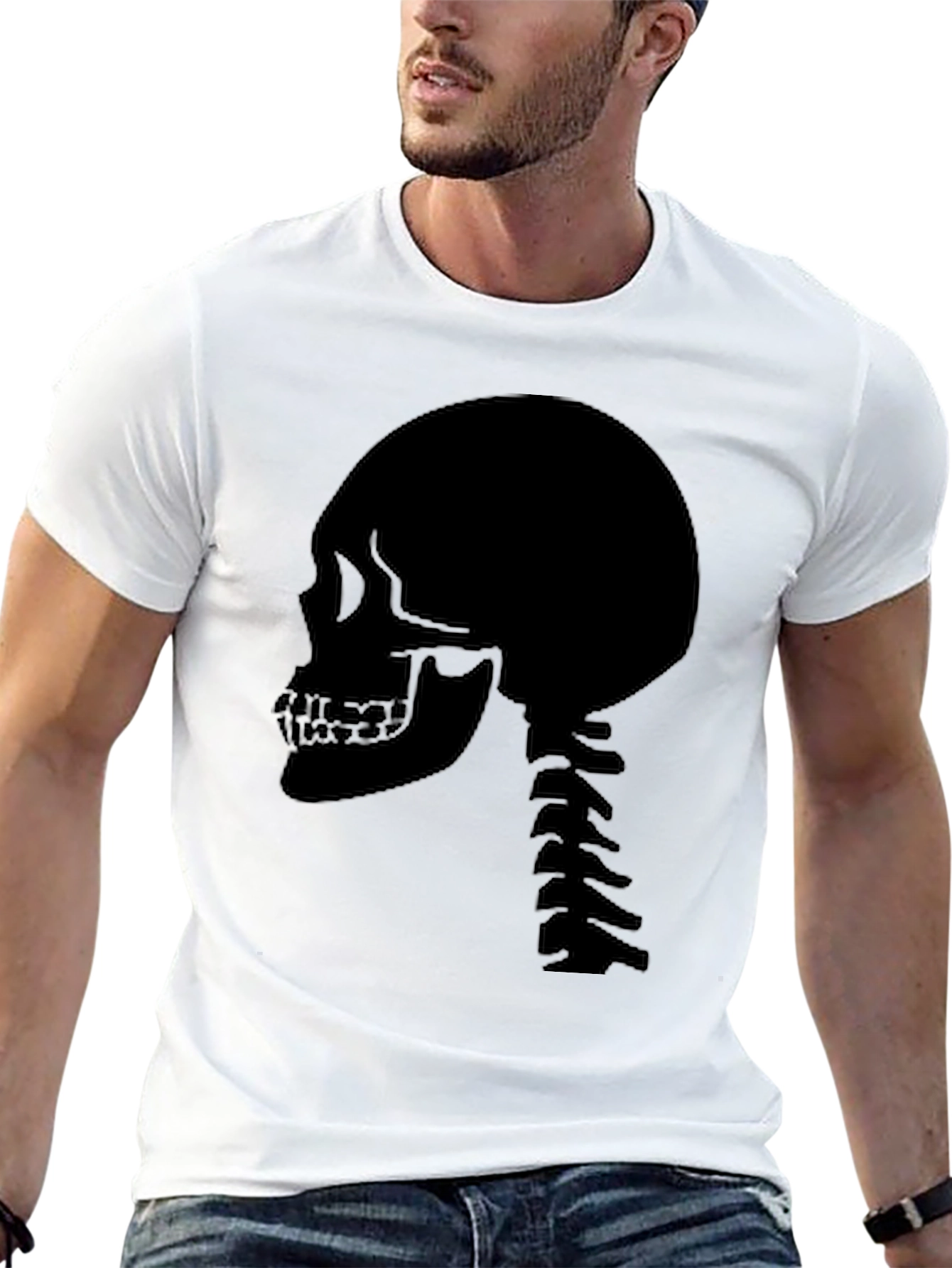 Skull Spine Graphic Tee - Black Cotton Casual