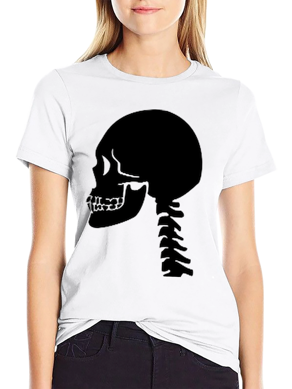 Skull Spine Graphic Tee - Black Cotton Casual