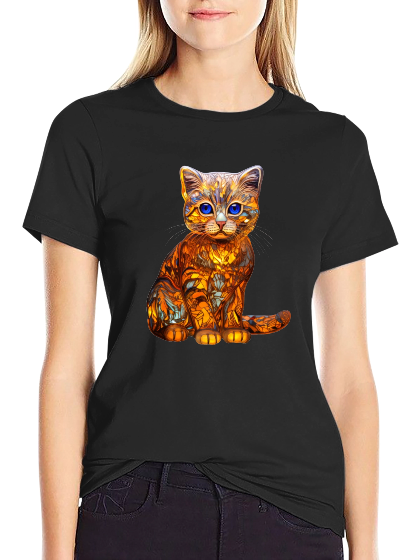 Cat Art Graphic T-Shirt - Stylish Mens Crew Neck Tee
