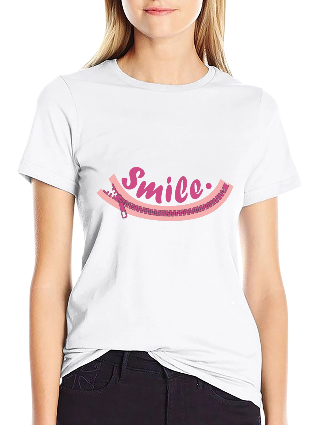 Smile Zipper Graphic Tee - Unique Fun Design