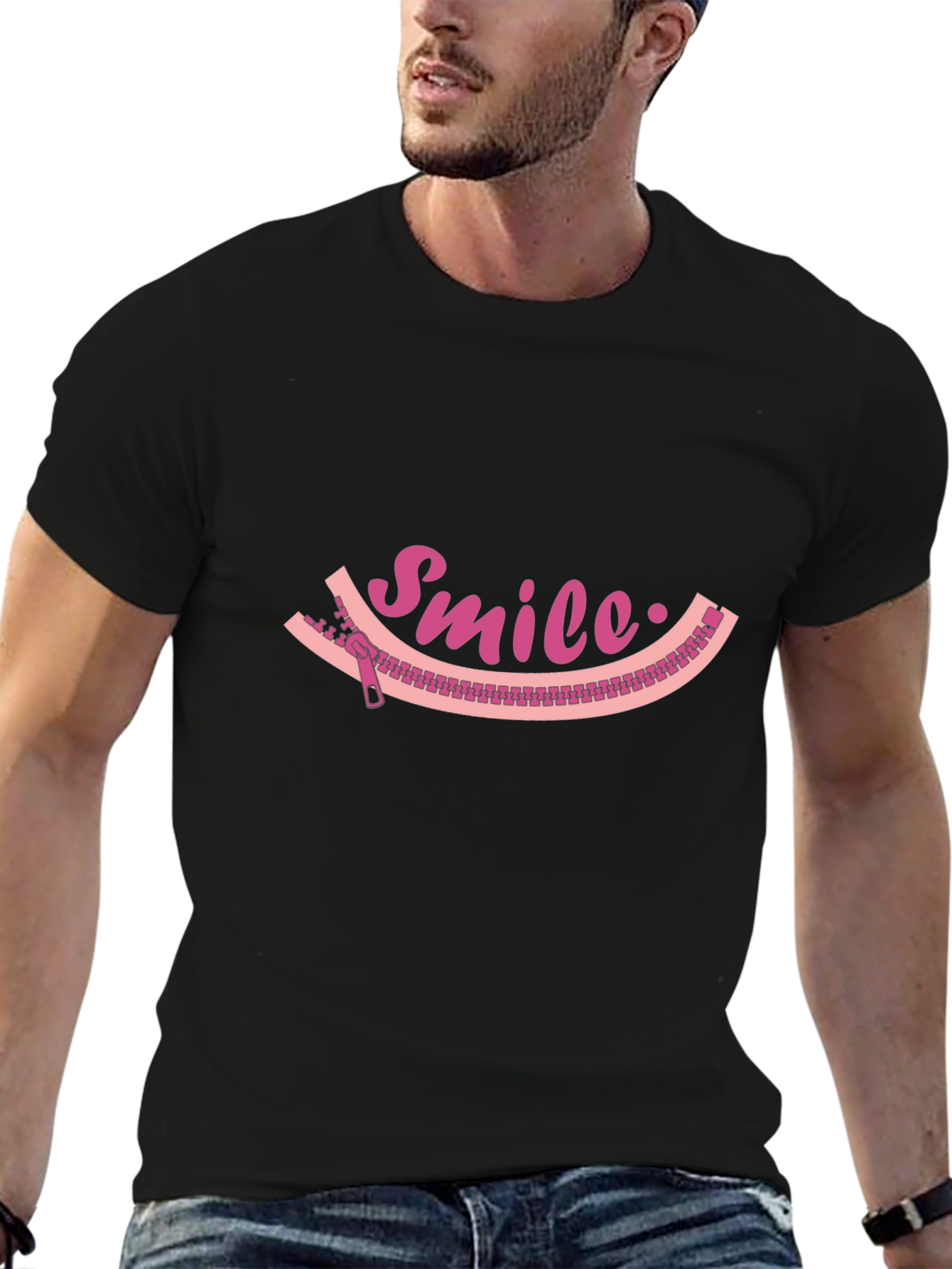 Smile Zipper Graphic Tee - Unique Fun Design