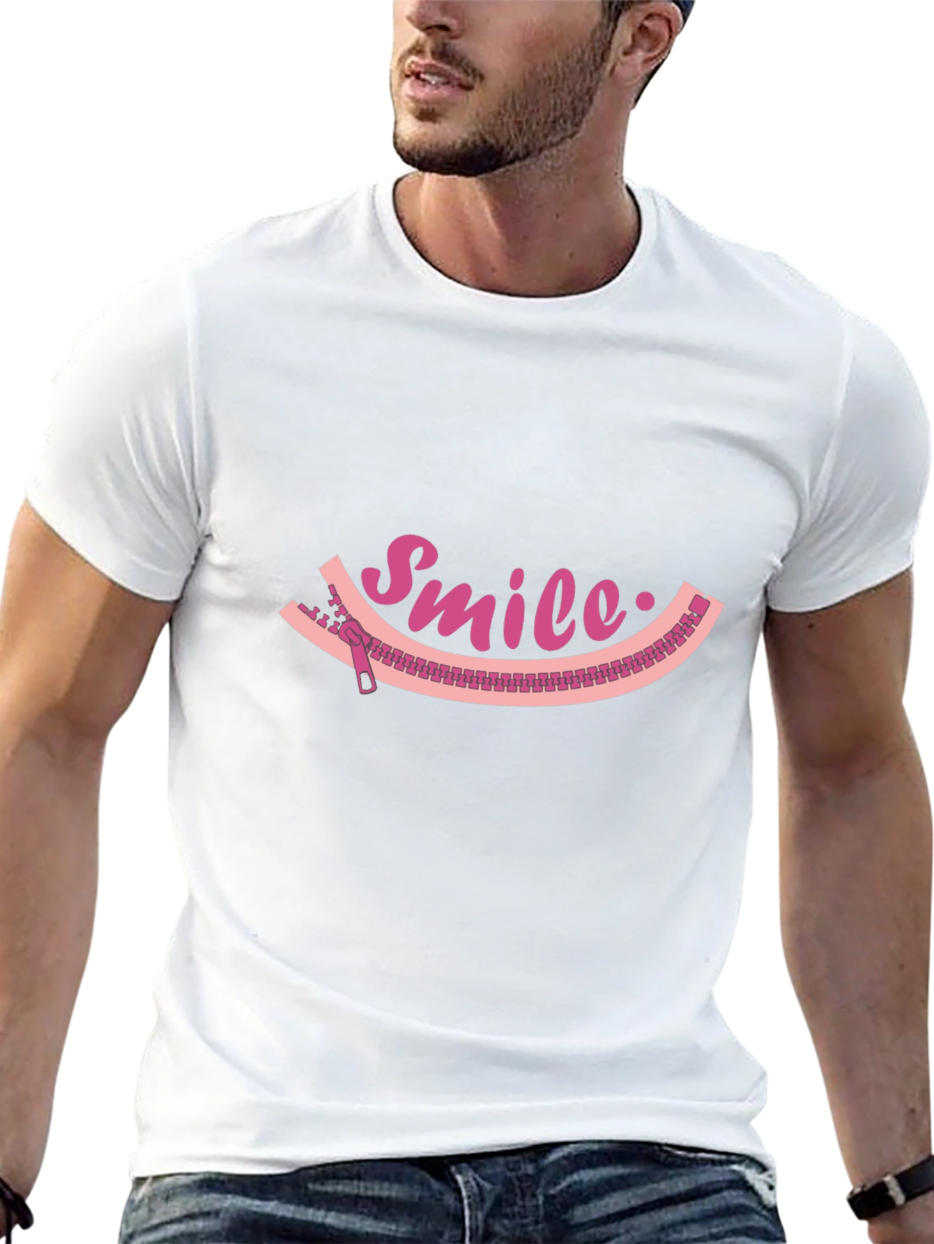 Smile Zipper Graphic Tee - Unique Fun Design