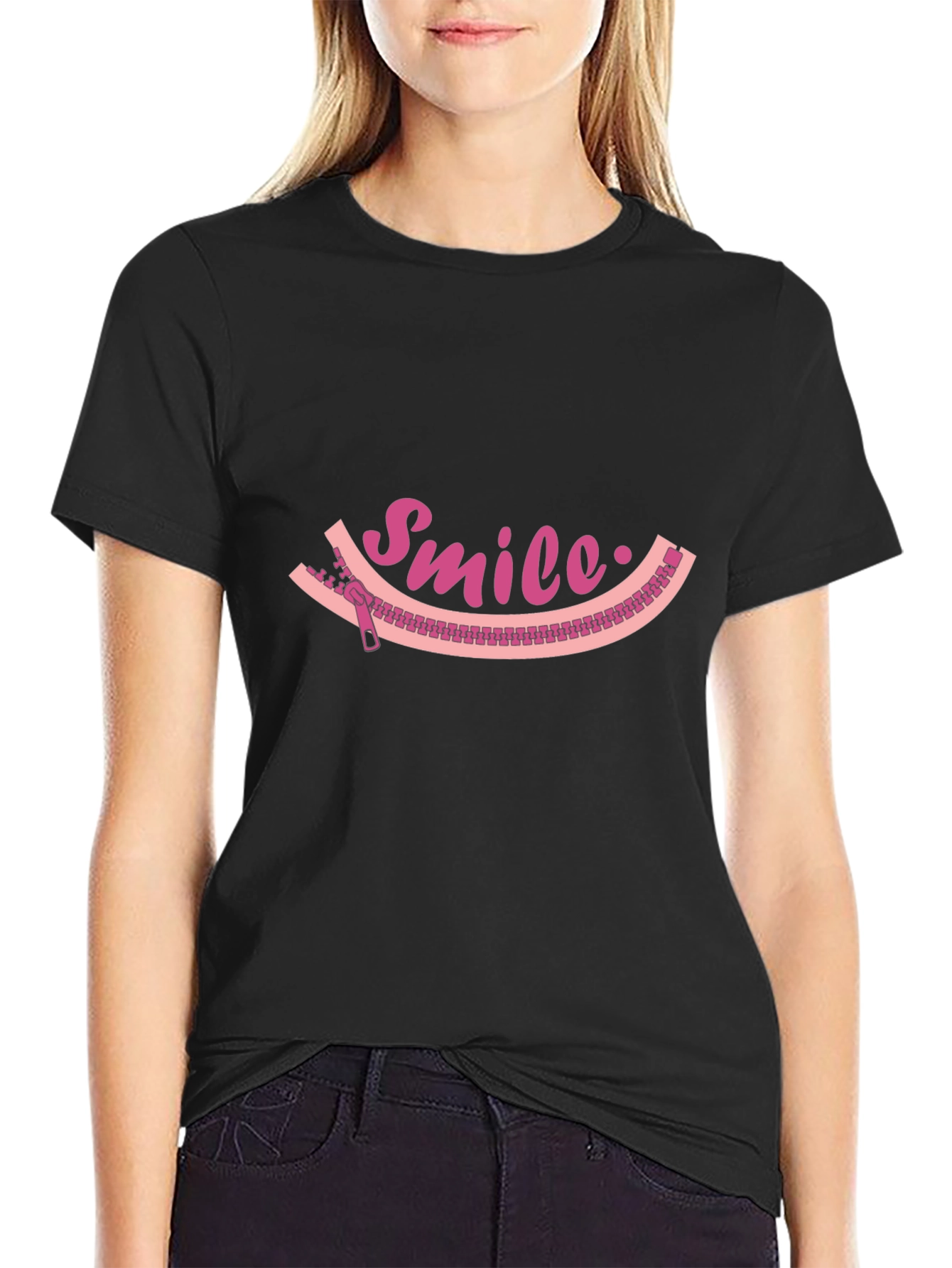 Smile Zipper Graphic Tee - Unique Fun Design
