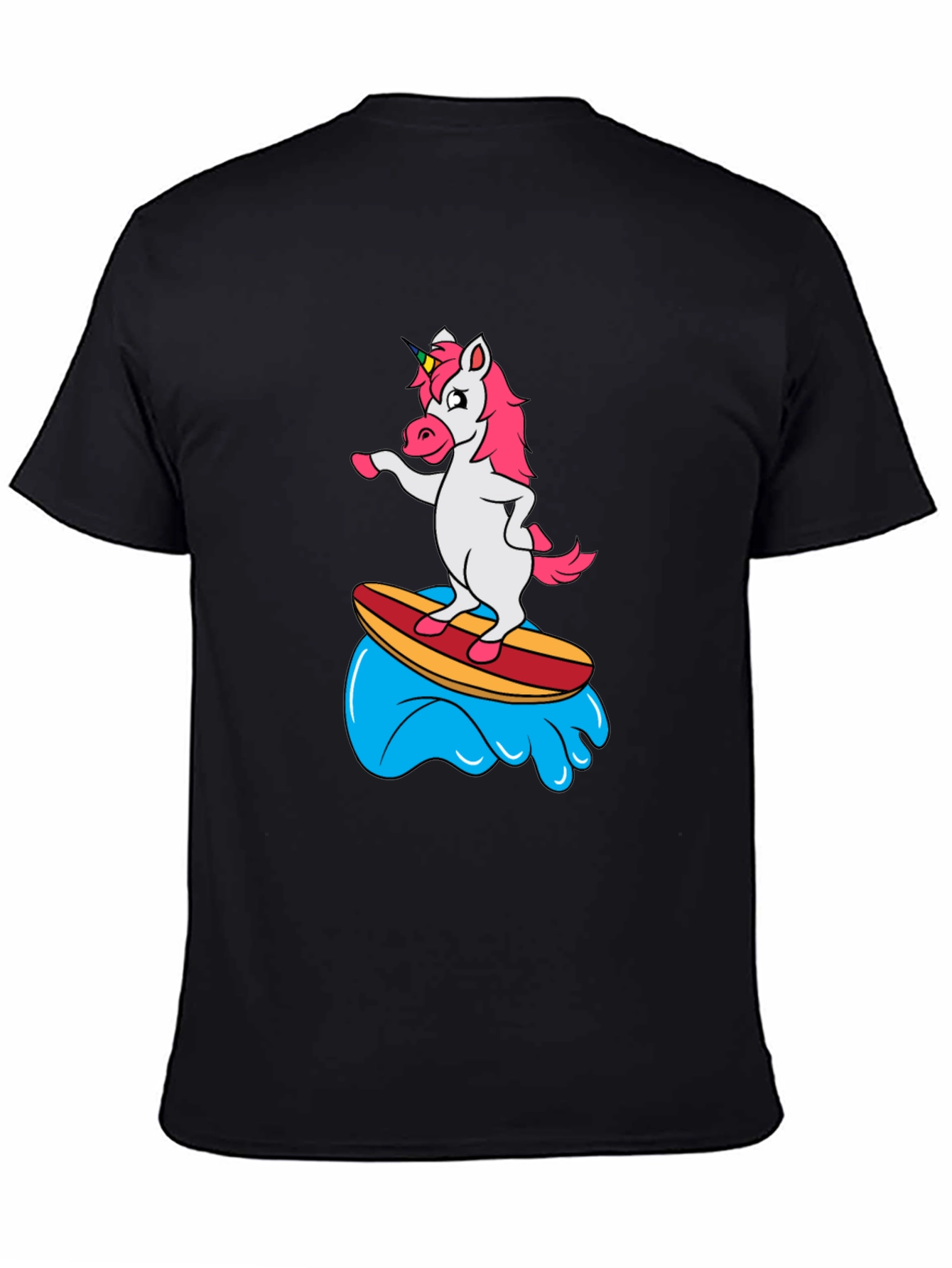 Surfing Unicorn Black T-Shirt